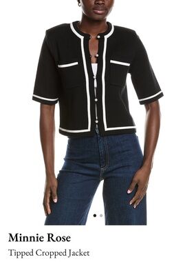Black Knit Cardigan with White Accents - Pearl Buttons